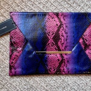 BCBGMaxAzria Pink and Blue Snakeskin Clutch